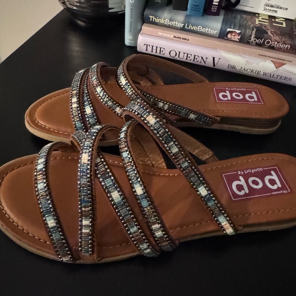Pop Brown Rhinestone Sandals - Picture 10 of 13